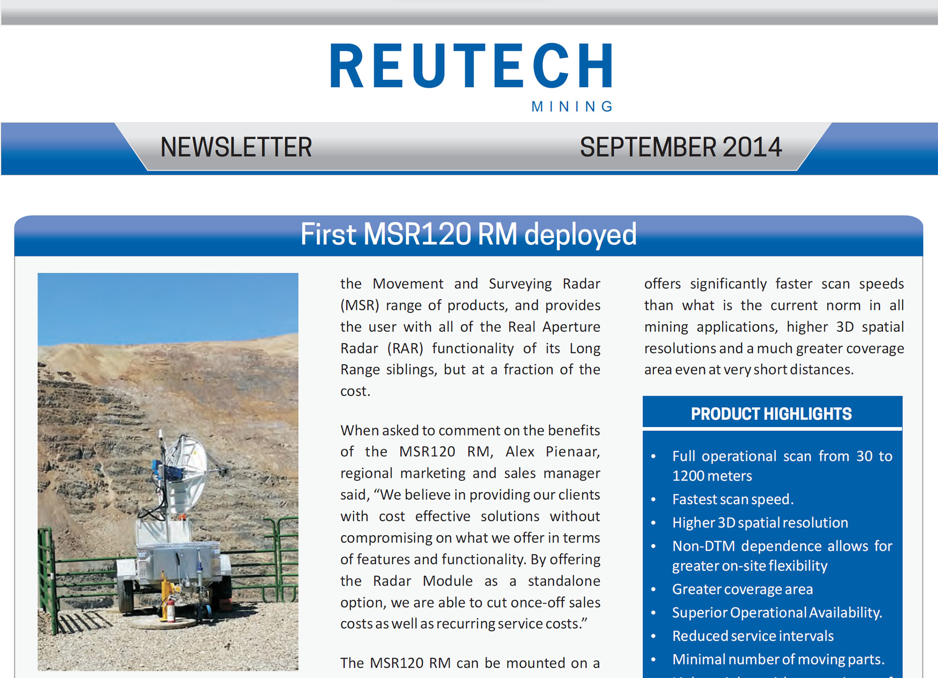 Reutech Mining Newsletter Sept 2014